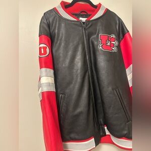 Black and Red Leather Jacket with Logo